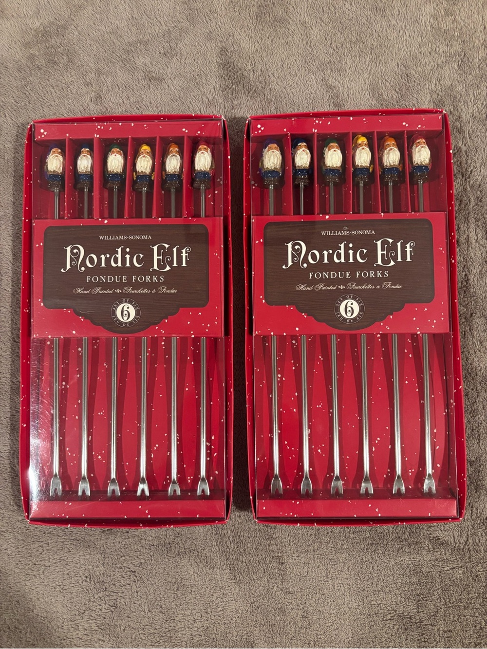 NIB Williams-Sonoma Nordic Elf Fondue Forks Multicolored 2 Sets of 6